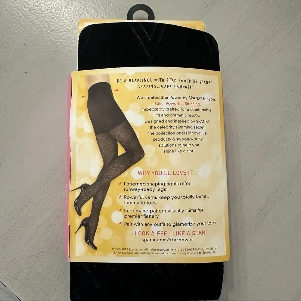 SPANX Star Power Women’s Black Tights Center Stage Diamond Daze Size E NWT